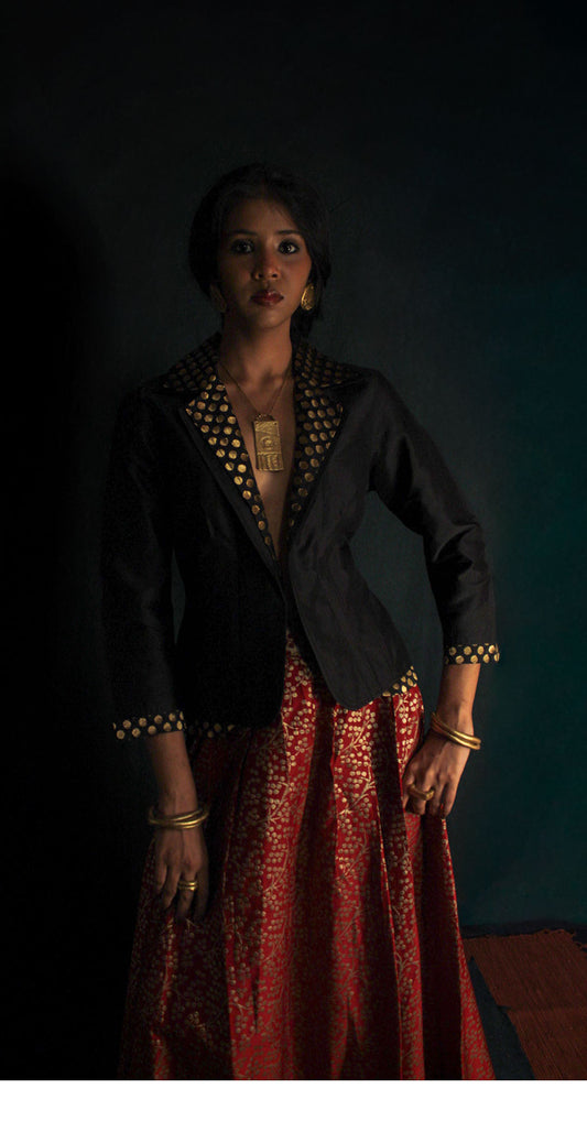 Black brocade lapel jacket TheKefiHouse