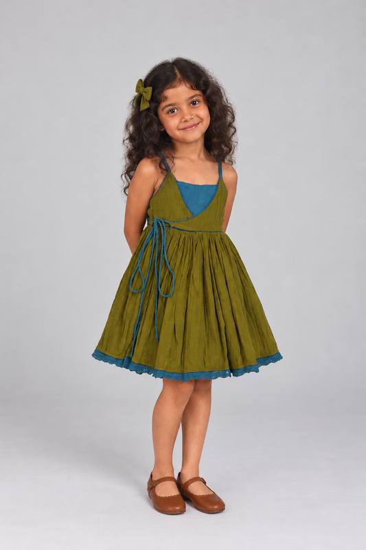Reversible wrap Dress - Rain Blue+Olive TheKefiHouse