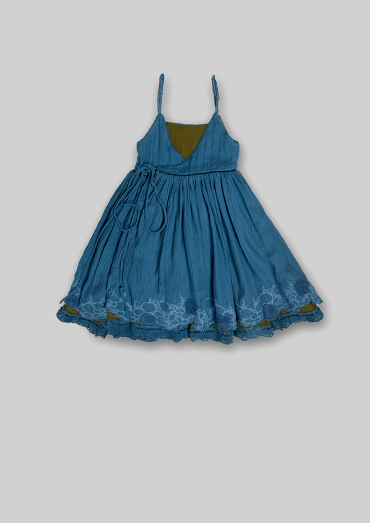 Reversible wrap Dress - Rain Blue+Olive TheKefiHouse