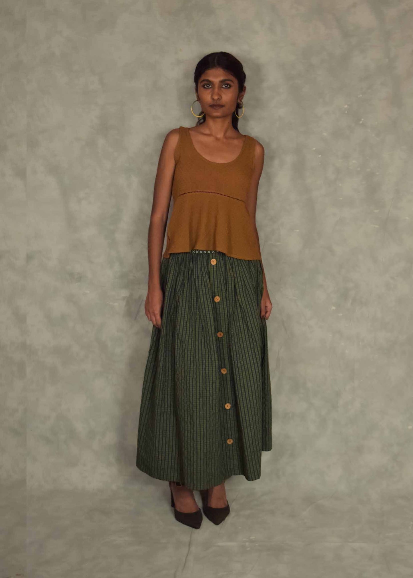 Veni  Skirt - Eucalyptus plaids TheKefiHouse