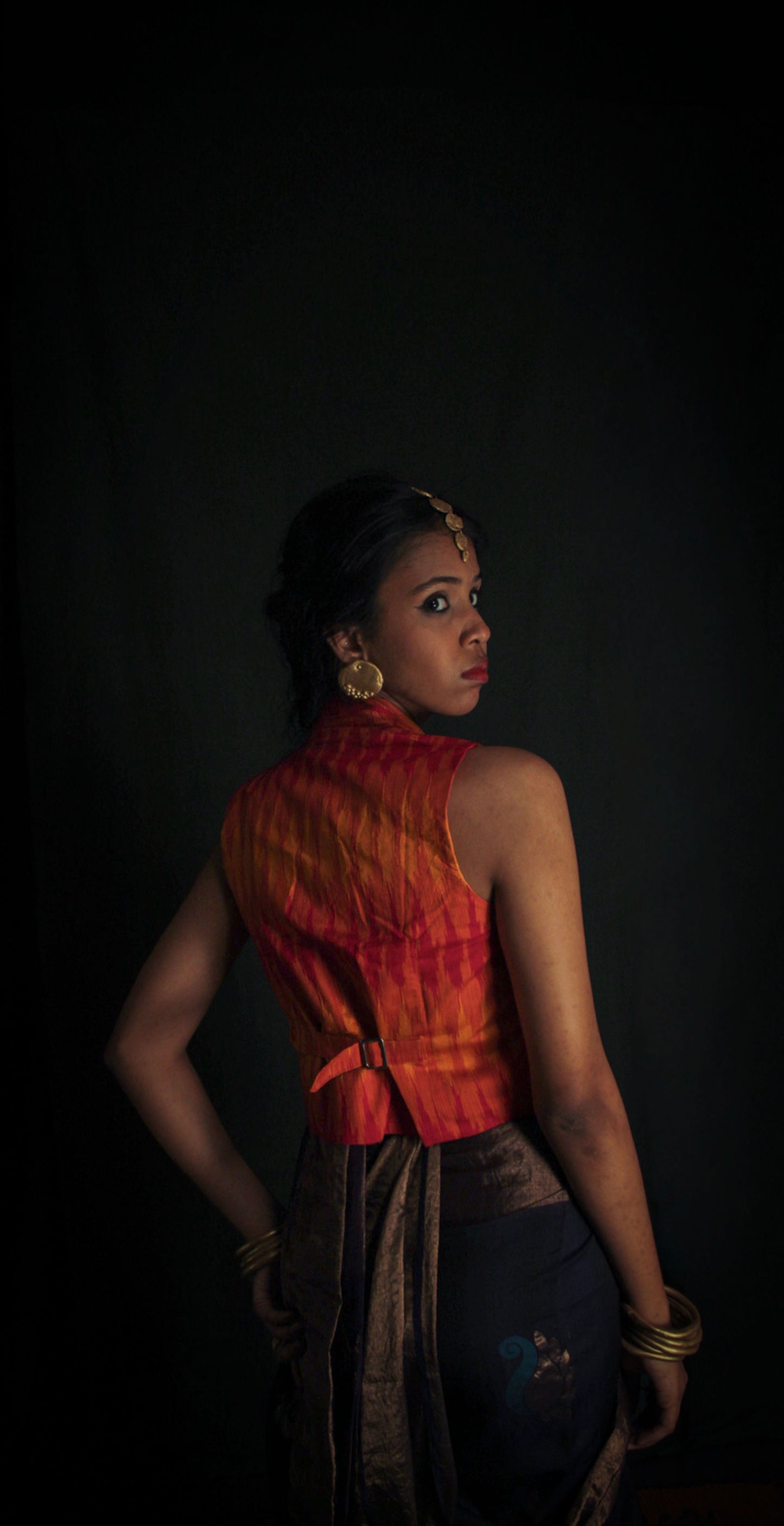 Orange ikkat vest TheKefiHouse