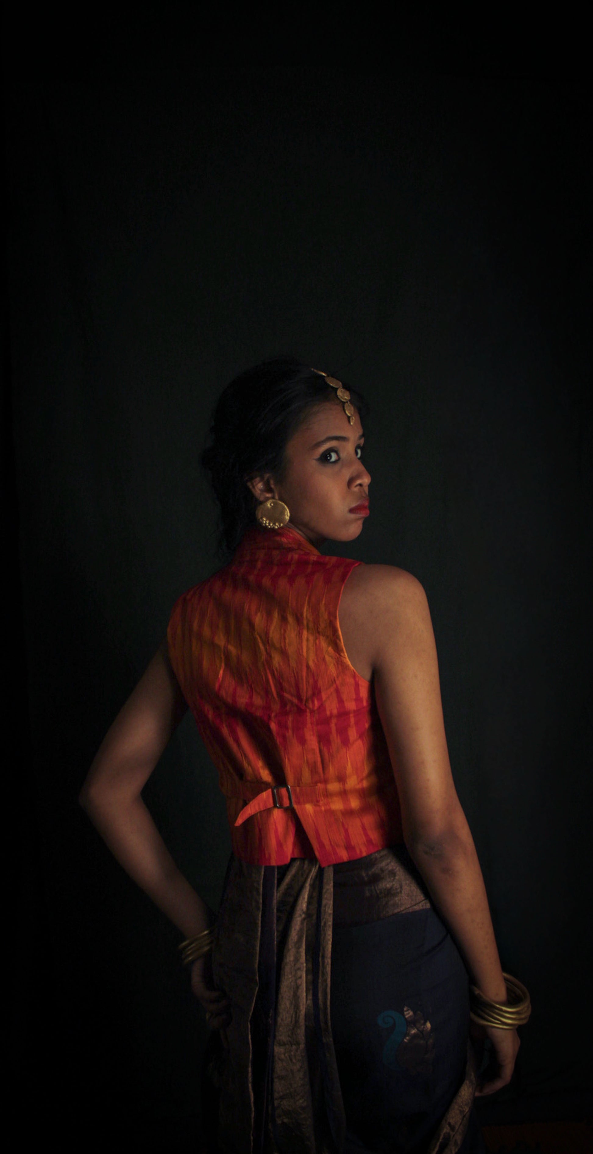 Orange ikkat vest TheKefiHouse