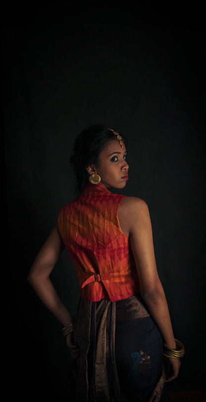 Orange ikkat vest TheKefiHouse