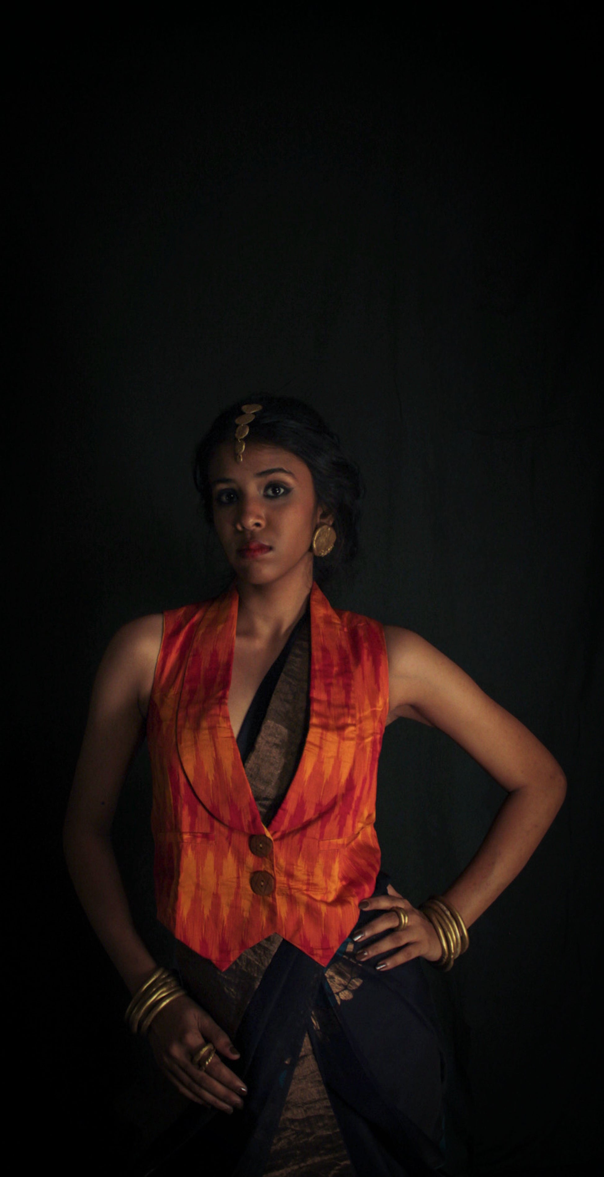 Orange ikkat vest TheKefiHouse
