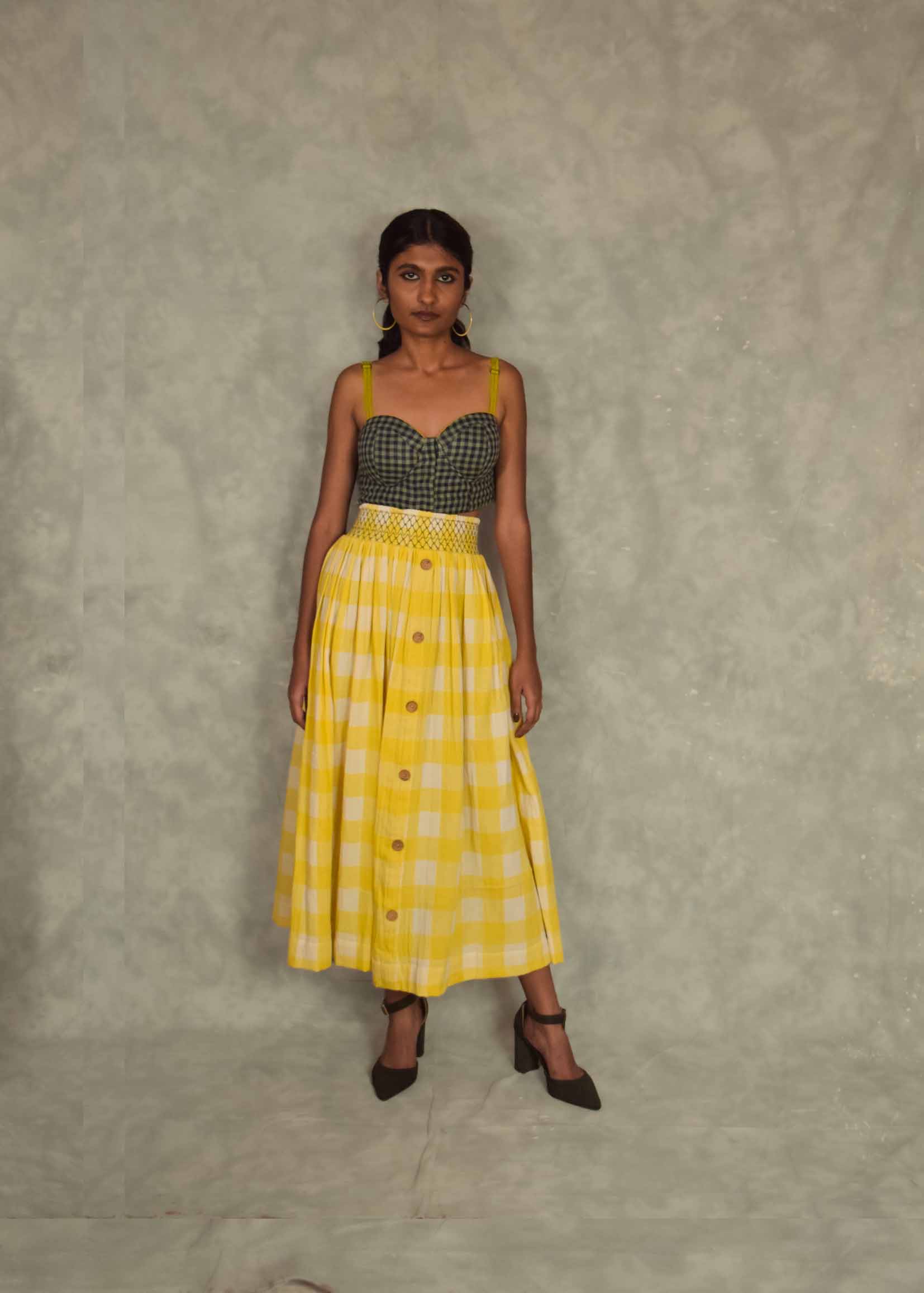 Veni  Skirt - yellow checks TheKefiHouse