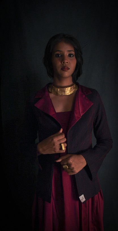 Reversible kantha wine jacket TheKefiHouse