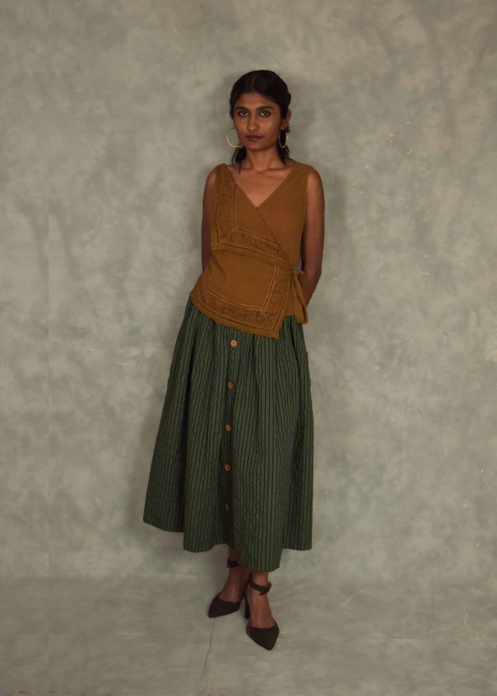 Veni  Skirt - Eucalyptus plaids TheKefiHouse