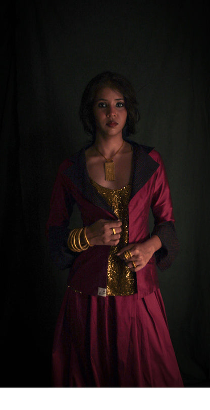 Reversible kantha wine jacket TheKefiHouse
