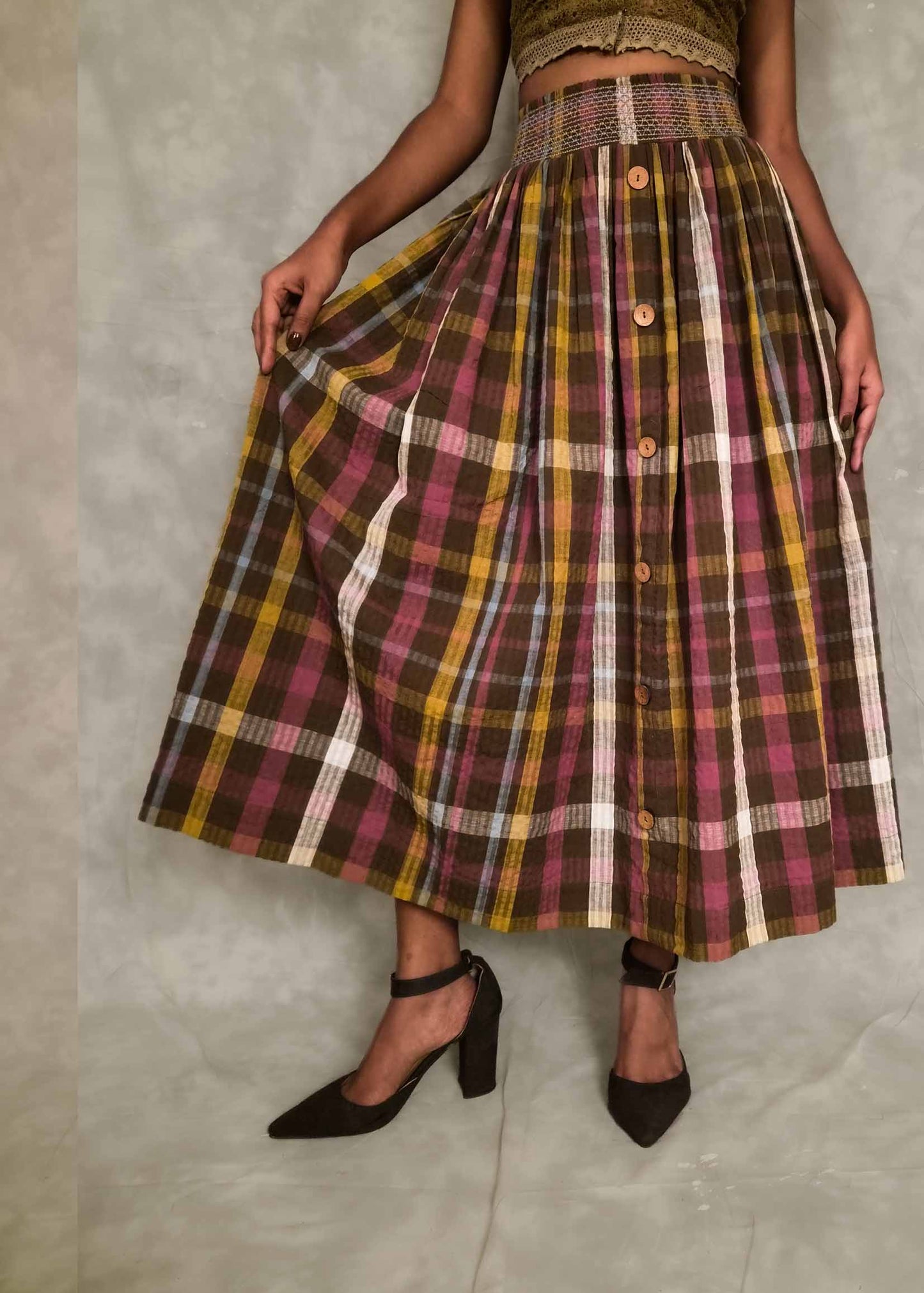 Veni  Skirt - Brown plaids TheKefiHouse
