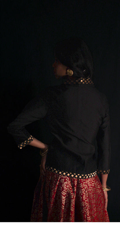Black brocade lapel jacket TheKefiHouse