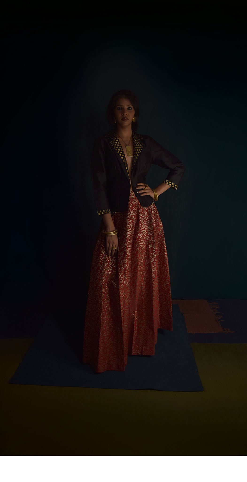 Black brocade lapel jacket TheKefiHouse