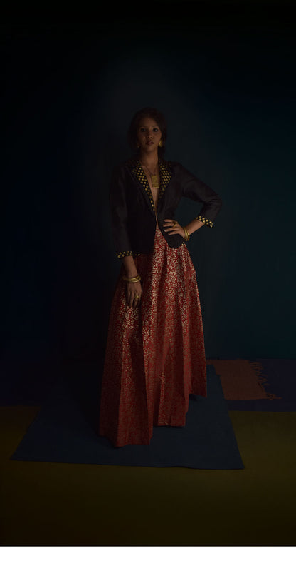 Black brocade lapel jacket TheKefiHouse