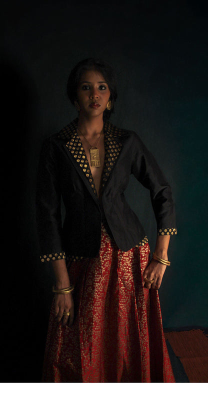 Black brocade lapel jacket TheKefiHouse