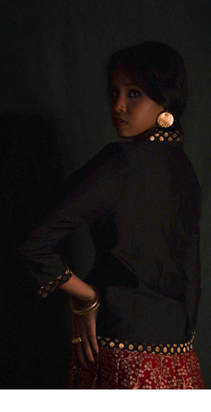 Black brocade lapel jacket TheKefiHouse