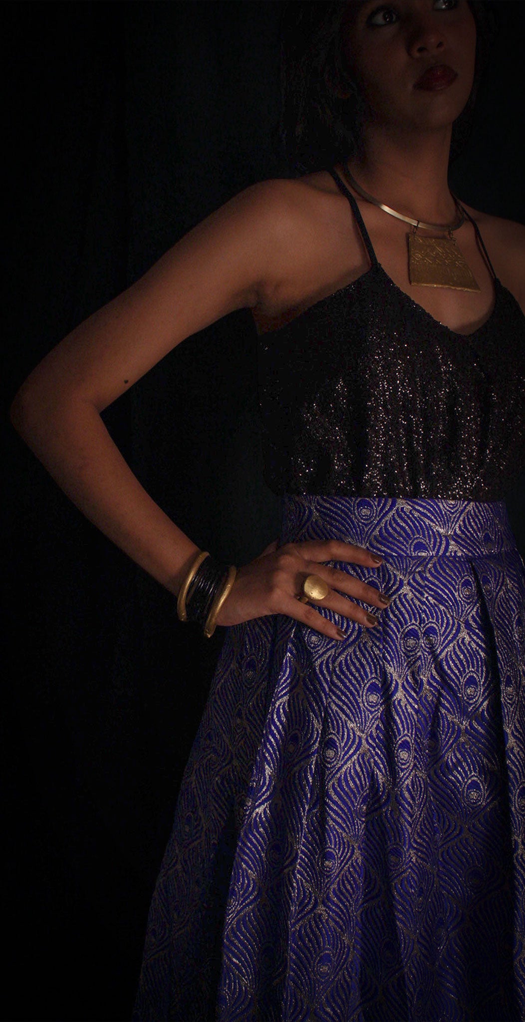 Blue peacock motif skirt TheKefiHouse
