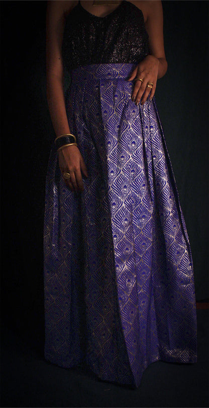 Blue peacock motif skirt TheKefiHouse