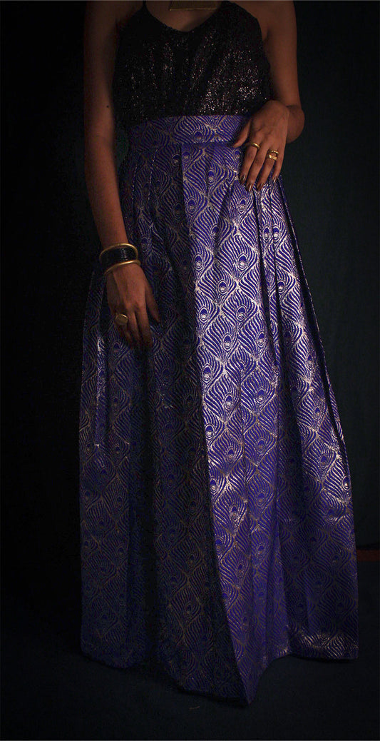 Blue peacock motif skirt TheKefiHouse