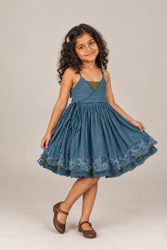 Reversible wrap Dress - Rain Blue+Olive TheKefiHouse