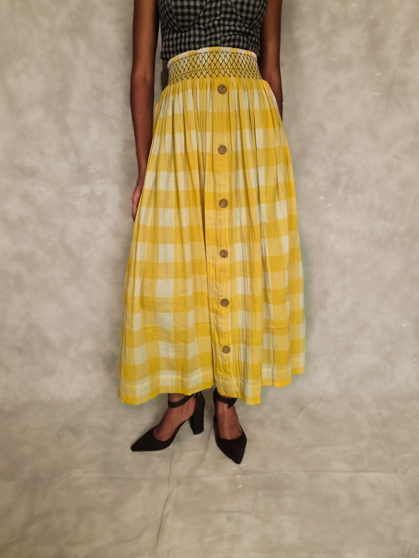 Veni  Skirt - yellow checks TheKefiHouse