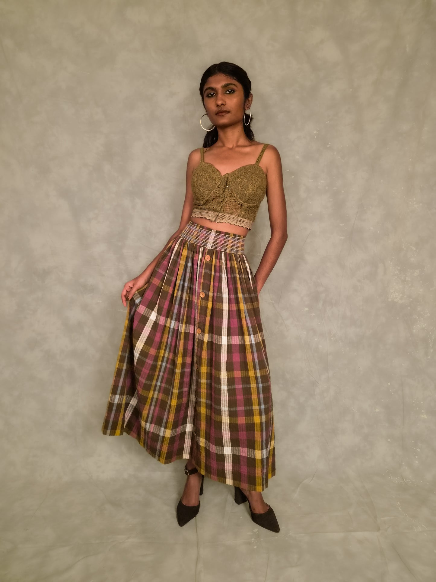 Veni  Skirt - Brown plaids TheKefiHouse