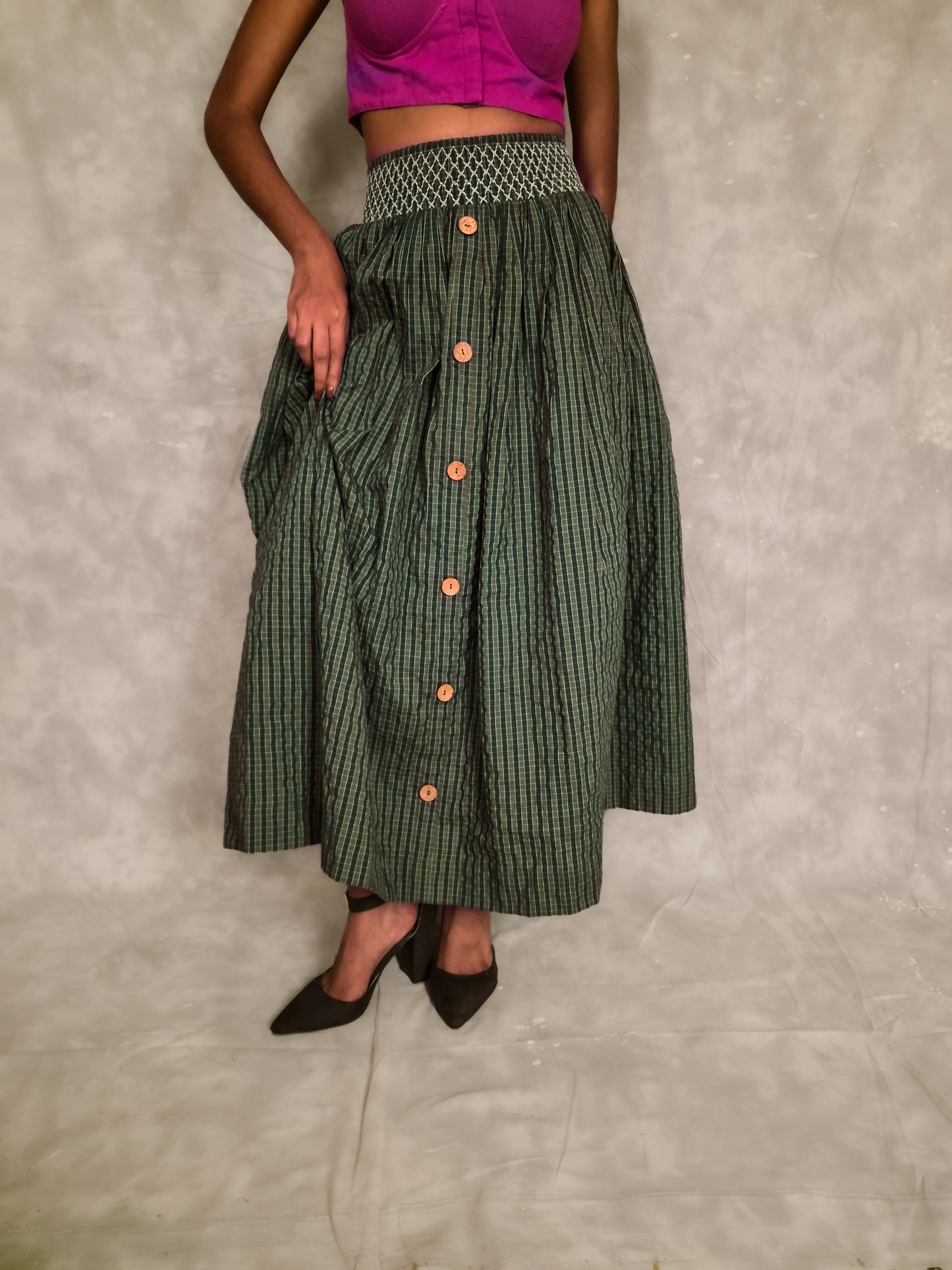 Veni  Skirt - Eucalyptus plaids TheKefiHouse