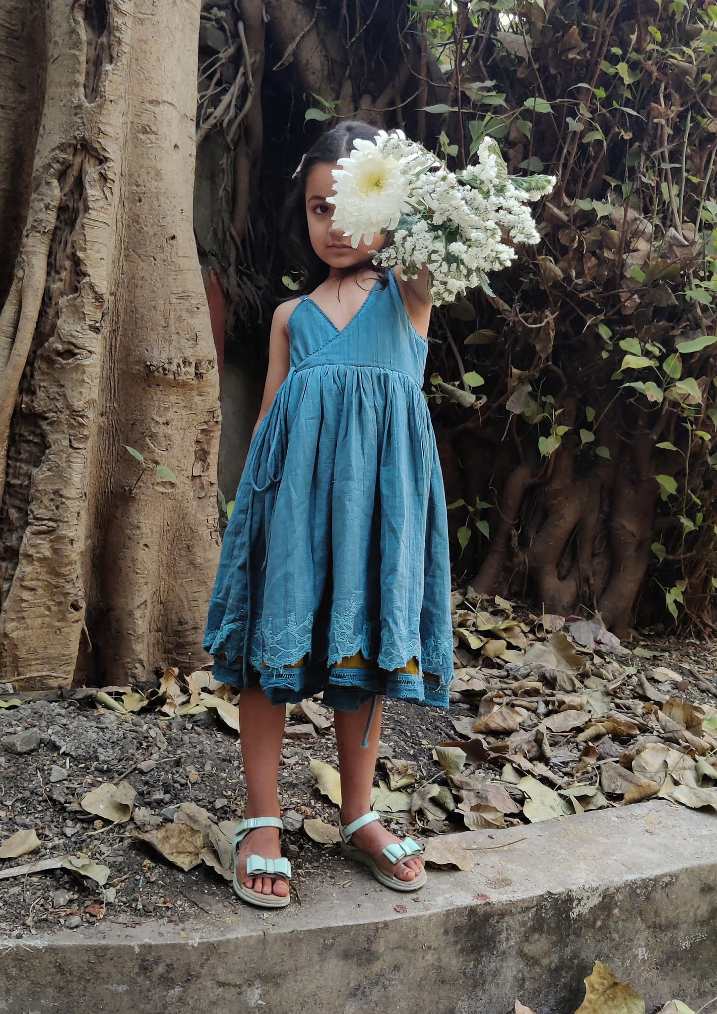 Reversible wrap Dress - Rain Blue+Olive TheKefiHouse