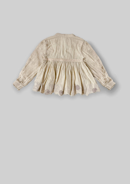 Back of Off-white top with full sleeves and lace detail with shell-inspired lace details 